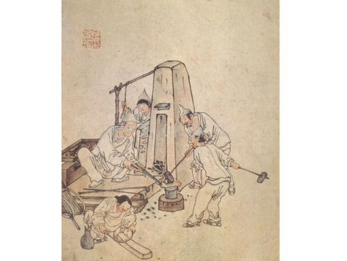 73.민화(김홍도) <br> 175*175mm(대장간/대)