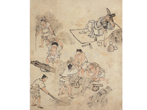 74.민화(김홍도) <br> 175*175mm(타작/대)