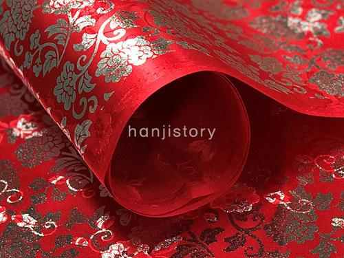 2.무늬원단(빨강/모란은박) <br> 450mm*370mm