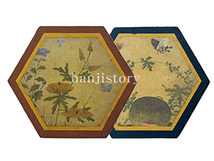 6.민화육각컵받침만들기 2개입(나무색/남색/민화랜덤) <br>20%할인<br> 50개이상구매시 2,300원(색상혼합가능)